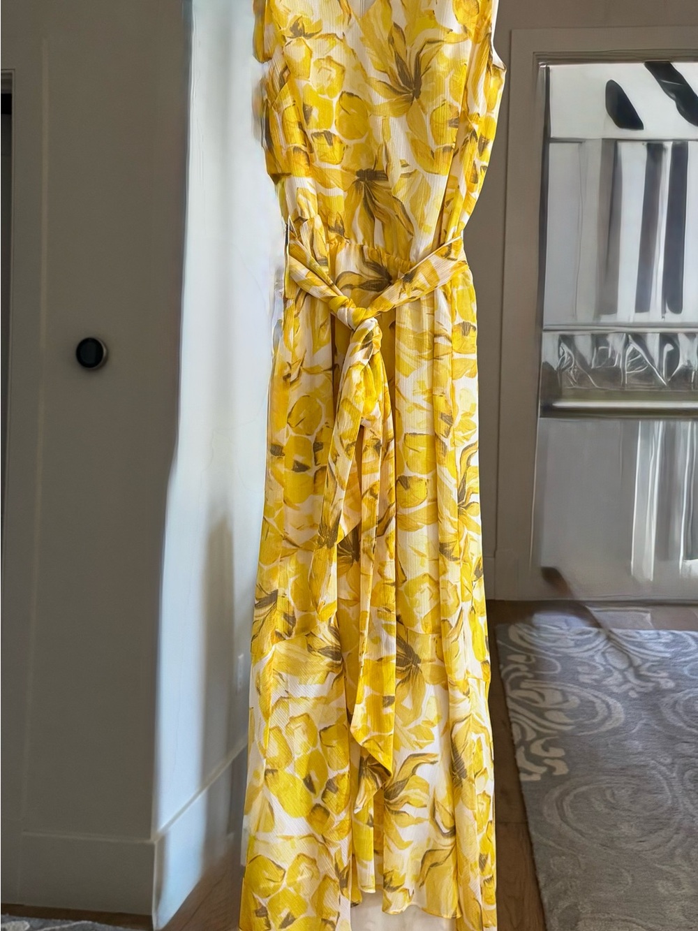 NWOT White House  Black Market Yellow Floral Tie-Waist High Low Dress